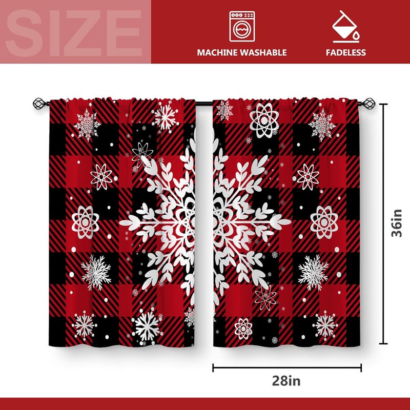 Aimego Christmas Snowflake Kitchen Curtains - Xmas Winter Holiday Pattern Cafe Farmhouse Small Short Tier Window Curtains for Living Dining Room Decor Rod Pocket Window Drapes 36 Inch Length Set 28"x36" - Image 3